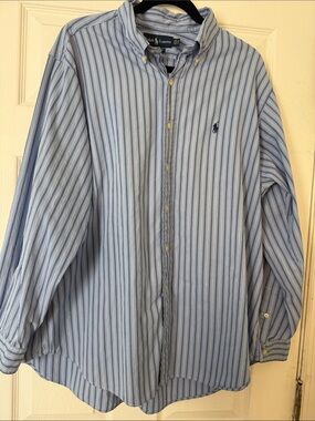 Polo by Ralph Lauren Light Blue and Navy Striped Button-Down Shirt 17.5 34/35